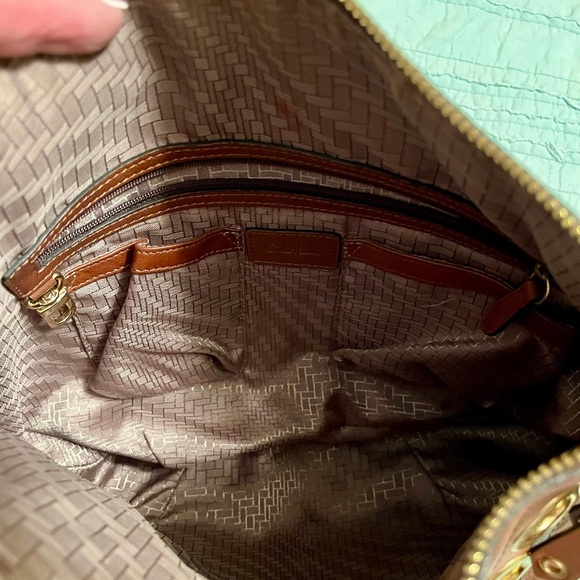 Cole Haan Brown Leather Gold Grommet Shoulder Bag - Picture 4 of 9